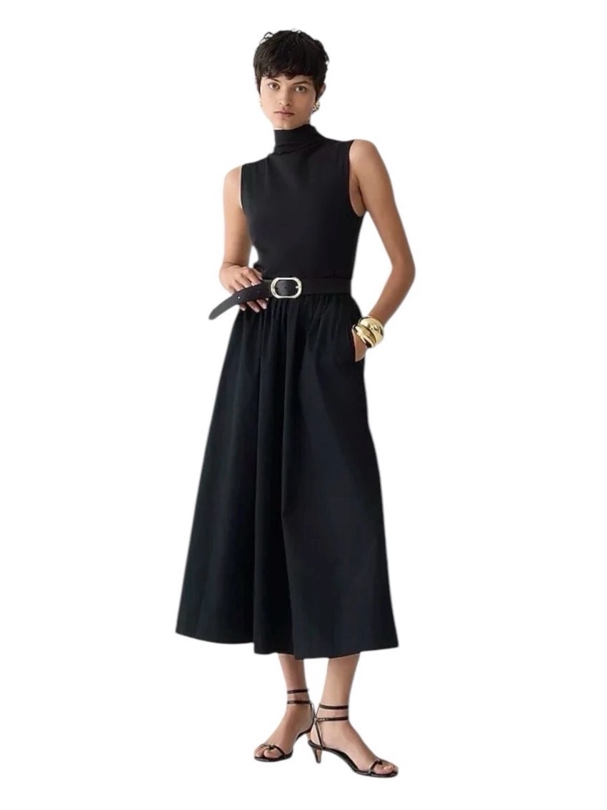 J. Crew Black Fitted Mock Neck Cotton Poplin Skirt Midi Womens Size Xs